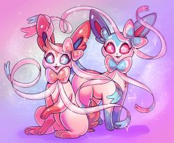 Rule 34 | alternate color, commentary, creature, creatures (company), english commentary, eyelashes, flufflixx, full body, game freak, gen 6 pokemon, nintendo, no humans, pokemon, pokemon (creature), shiny pokemon, sitting, sparkle, standing, sylveon