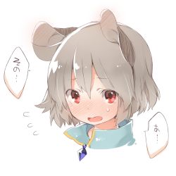 Rule 34 | 1girl, akagashi hagane, animal ears, bad id, bad pixiv id, blush, ear blush, flying sweatdrops, grey hair, jewelry, looking at viewer, lowres, mouse ears, nazrin, necklace, open mouth, red eyes, short hair, simple background, solo, speech bubble, sweatdrop, text focus, touhou, white background