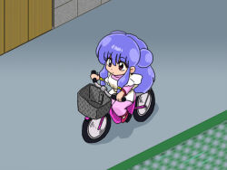 Rule 34 | 1girl, bicycle, chibi, double bun, hair bun, purple hair, ranma 1/2, shampoo (ranma 1/2), solo, wanta (futoshi)