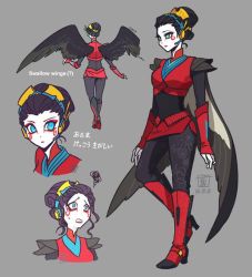 Rule 34 | 1girl, black hair, blue eyes, boots, breasts, character sheet, female focus, lipstick, makeup, personification, transformers, windblade, windblade (transformers), wings