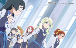 Rule 34 | 6+girls, barbara parker, blonde hair, blue eyes, blue hair, bow, chloe (little witch academia), closed eyes, diana cavendish, elfriede (little witch academia), green eyes, hair bow, hannah england, hime cut, kriztart, little witch academia, luna nova school uniform, mullet, multicolored hair, multiple girls, ponytail, purple eyes, red eyes, red hair, sarah bernhardt, school uniform, two-tone hair, wavy hair