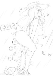 Rule 34 | 1girl, ahegao, alternate breast size, ass, bent over, big belly, blush, braid, breasts, creatures (company), egg, egg laying, game freak, hat, heart, highres, large breasts, lillie (pokemon), long hair, looking up, moaning, monochrome, nintendo, nude, pokemon, pokemon sm, pregnant, rolling eyes, shoes, sideboob, sinensian, source request, squatting, standing, thick thighs, thighs, third-party edit, trembling, wet, wide hips