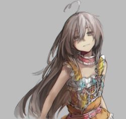 Rule 34 | 1girl, ahoge, belt, braid, choker, commentary, dress, frilled choker, frilled dress, frills, grey background, grey eyes, grey hair, hair between eyes, hair ribbon, highres, hoshi syoko, idolmaster, idolmaster cinderella girls, long hair, looking at viewer, parted lips, ribbon, short sleeves, side braid, simple background, single braid, sketch, solo, upper body, yul (user gyut3424)