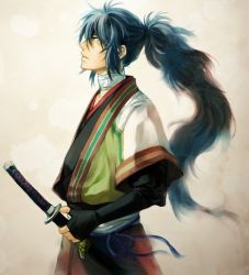 Rule 34 | 10s, 1boy, 96nyako, blue hair, hakuouki reimeiroku, hakuouki shinsengumi kitan, ibuki ryunosuke, long hair, male focus, profile, solo, sword, weapon