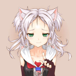 Rule 34 | 1girl, :3, anchor symbol, animal ear fluff, animal ears, azur lane, black gloves, blush, breasts, cat ears, collarbone, dress, elbow gloves, fingerless gloves, flag print, floating hair, gloves, green eyes, long hair, looking at viewer, mana p, necktie, pointing, pointing at viewer, sidelocks, simple background, sims (azur lane), small breasts, smile, smirk, solo, two side up, white hair