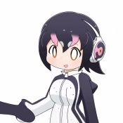 Rule 34 | 2girls, :d, animated, black hair, commentary, gloves, handshake, headphones, hood, hood down, hoodie, humboldt penguin (kemono friends), kemono friends, looping animation, multicolored hair, multiple girls, open mouth, pink hair, simple background, smile, solo focus, taro (tontaro), throwing, two-tone hair, video, white background