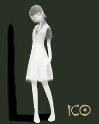 Rule 34 | 1girl, artist request, closed mouth, ico, looking at viewer, short hair, simple background, solo, yorda