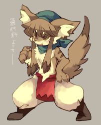 Rule 34 | androgynous, boots, brown eyes, dog, full body, furry, gender request, hat, inumimi-syndrome, long hair, open mouth, simple background, solo, twaintails