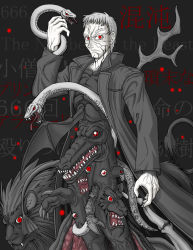 Rule 34 | 00s, 1boy, alligator, crocodilian, darkness, lion, male focus, monster, mutation, nrvnqsr chaos, red eyes, snake, solo, tsukihime, white hair