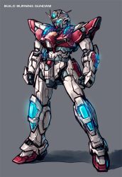 Rule 34 | 10s, banchengping@126, build burning gundam, character name, glowing, glowing eye, grey background, gundam, gundam build fighters, gundam build fighters try, mecha, no humans, redesign, robot, simple background
