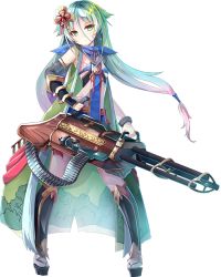 Rule 34 | 1girl, artist request, breasts, elbow gloves, full body, gloves, green eyes, green hair, gun, hair ornament, holding, holding gun, holding weapon, looking at viewer, low twintails, nagashino (oshiro project), official art, oshiro project:re, oshiro project:re, single glove, sleeveless, small breasts, standing, transparent background, twintails, weapon