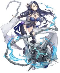 Rule 34 | 1girl, black hair, breasts, flail, full body, grey eyes, high heels, jino, kaguya (sinoalice), large breasts, long hair, looking at viewer, nail polish, official art, sinoalice, skin tight, skull, smile, solo, transparent background, weapon, wide sleeves
