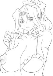 Rule 34 | 00s, 1girl, angel blade, artist request, bare shoulders, breasts, dress, covered erect nipples, female focus, huge breasts, kyoka (angel blade), long hair, looking at viewer, monochrome, no bra, one breast out, solo, upper body
