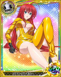 Rule 34 | 10s, 1girl, ahoge, blue eyes, breasts, card (medium), character name, chess piece, cleavage, female focus, gloves, high school dxd, king (chess), large breasts, long hair, official art, red hair, rias gremory, solo, trading card