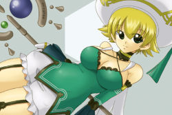 Rule 34 | .hack//, .hack//g.u., 00s, 1girl, atoli, atoli (.hack//), bandai, blonde hair, bloomers, breasts, choker, cleavage, cyber connect 2, garter belt, green eyes, hat, large breasts, lowres, short hair, solo, staff, white bloomers
