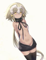 Rule 34 | 1girl, arms behind back, backless outfit, bad id, bad pixiv id, bell, black sweater, black thighhighs, blonde hair, breasts, eis, fate/apocrypha, fate/grand order, fate (series), headpiece, jeanne d&#039;arc (fate), jeanne d&#039;arc alter (fate), jeanne d&#039;arc alter santa lily (fate), long hair, looking at viewer, meme attire, navel, short hair, small breasts, smile, solo, sweater, thighhighs, very long hair, virgin killer sweater, wardrobe error, yellow eyes