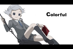 Rule 34 | 10s, 1990s (style), 1boy, colorful (movie), formal, grey hair, male focus, purapura, solo, suit, swing, white background