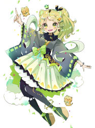 Rule 34 | 1girl, absurdres, ahoge, animal ears, animal print, anklet, bell, blush, bow, bracelet, chinese zodiac, clothing request, crown, fangs, fur trim, green eyes, green hair, hair ornament, hair ribbon, hairclip, highres, index finger raised, japanese clothes, jewelry, kimono, long sleeves, medium hair, medium skirt, nagihoko, open mouth, original, outstretched arms, pantyhose, platform footwear, ribbon, ring, sash, side ponytail, skirt, smile, smoke, solo, tiger, tiger print, traditional clothes, wide sleeves, year of the tiger
