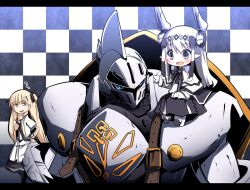 Rule 34 | 2girls, armor, blue eyes, digimon, digimon (creature), knightmon, long hair, looking at another, multiple girls, white hair