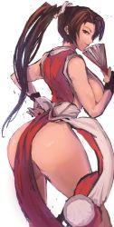 Rule 34 | 1girl, ass, back, breasts, fatal fury, hand fan, huge ass, large breasts, long hair, madsensei, ponytail, shiranui mai, sideboob, the king of fighters