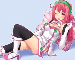 Rule 34 | 10s, 1girl, ;d, bad id, bad pixiv id, blush, breasts, cleavage, elbow gloves, gloves, hacka doll, hacka doll 2, large breasts, long hair, looking at viewer, neri sachiko, one eye closed, open mouth, pink eyes, pink hair, rokukuraraimu6, smile, solo, thighhighs