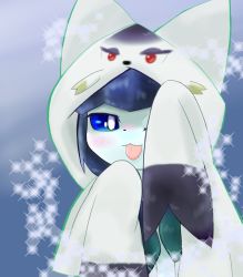 Rule 34 | artist request, blue eyes, cosplay, creatures (company), furry, game freak, gen 4 pokemon, glaceon, highres, mienshao (cosplay), nintendo, no humans, pokemon, pokemon (creature)