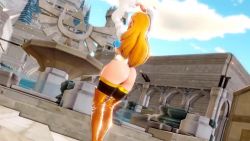 Rule 34 | 1girl, 20s, 3d, animated, arms up, ass, ass shake, backless, backless leotard, black thighhighs, blonde hair, blue leotard, boots, breasts, castle, clapping, cloud, cloudy sky, dutch angle, female focus, fountain, gold footwear, gold trim, highleg, highleg leotard, honey select, huge ass, hyrule castle, illusion soft, jiggle, leotard, long hair, long sleeves, medium breasts, narrow waist, nintendo, outdoors, pointy ears, prevence, princess, princess zelda, puffy sleeves, sky, solo, sound, statue, the legend of zelda, the legend of zelda: breath of the wild, thick thighs, thigh boots, thighhighs, thighhighs under boots, thighs, video
