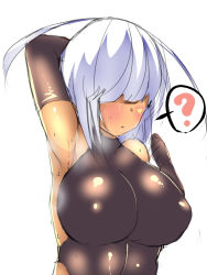 Rule 34 | armpits, breasts, gloves, hair over eyes, impossible clothes, large breasts, star (symbol), sweat, tsuwabuki, white hair