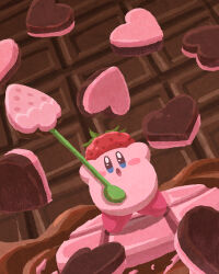 Rule 34 | candy, chocolate, chocolate heart, food, food focus, heart, highres, holding, kirby, kirby (series), miclot, nintendo, no humans, open mouth, strawberry hat