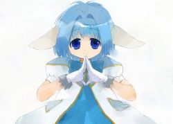 Rule 34 | 00s, 1girl, animal ears, blue eyes, blue hair, bow, dress, galaxy angel, gloves, looking at viewer, matching hair/eyes, mint blancmanche, puffy sleeves, short dress, short hair, solo
