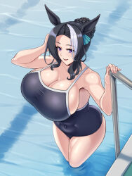 1girl breasts huge_breasts kawanuma_uotsuri mejiro_ramonu_(umamusume) solo swimsuit umamusume