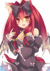 Rule 34 | 1girl, animal ears, blush, bow, breasts, hair bow, long hair, original, red hair, saichuu, simple background, smile, solo, tail, white background, wings