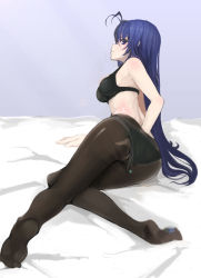Rule 34 | 10s, 1girl, absurdres, antenna hair, blue eyes, blue hair, bra, clothing aside, denpa onna to seishun otoko, feet, female masturbation, hand in panties, hand under clothes, highres, legs, long hair, masturbation, matching hair/eyes, mature female, no shoes, panties, panties aside, panties under pantyhose, pantyhose, pussy, relivem, soles, solo, toes, touwa meme, underwear, underwear only, very long hair