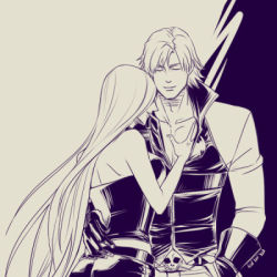 Rule 34 | 1boy, 1girl, ass, blonde hair, choker, closed eyes, couple, dante (devil may cry), devil may cry, devil may cry (series), devil may cry 2, hetero, hug, leather, lowres, trish (devil may cry)
