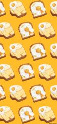 Rule 34 | absurdres, among us, crewmate (among us), food focus, fried egg, fried egg on toast, highres, no humans, rizu (rizunm), simple background, twitter username, yellow background