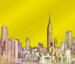 Rule 34 | banana fish, building, cleaned, highres, official art, skyline, skyscraper, window, yellow background