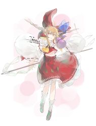 Rule 34 | 1girl, ahoge, armpits, ascot, black footwear, blue bow, bobby socks, bow, commentary, commentary request, cosplay, detached sleeves, frilled shirt collar, frilled skirt, frills, full body, gohei, gourd, hair bow, hakurei reimu, hakurei reimu (cosplay), haraegushi, highres, holding, horn ornament, horn ribbon, horns, ibuki suika, japanese clothes, long hair, looking at viewer, mary janes, miko, nontraditional miko, o (crazyoton46), oni, oonusa, open mouth, orange eyes, orange hair, red bow, red shirt, red skirt, ribbon, ribbon-trimmed sleeves, ribbon trim, romaji text, shirt, shoes, skirt, skirt set, sleeveless, sleeveless shirt, socks, solo, touhou, white background, yellow ascot