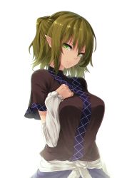 Rule 34 | 1girl, blonde hair, bloom, breasts, detached sleeves, green eyes, highres, ibuki notsu, large breasts, looking at viewer, mizuhashi parsee, pointy ears, short hair, simple background, solo, touhou, white background