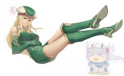 Rule 34 | 2girls, :d, anger vein, armor, bare shoulders, blonde hair, boots, breasts, chibi, elbow gloves, female focus, freya, freya (valkyrie profile), full body, gloves, green eyes, green footwear, hat, knee boots, lenneth valkyrie, long hair, looking at viewer, multiple girls, nonji (sayglo halo), open mouth, pauldrons, shoulder armor, simple background, smile, spoken anger vein, trembling, valkyrie profile (series), vambraces, white background