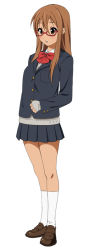 Rule 34 | 1girl, brown eyes, brown hair, fukuoka katsumi, glasses, hinata (fukuoka katsumi), long hair, original, school uniform, solo, tan