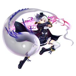 1girl alternate_costume ascot black_bow black_coat black_hairband black_skirt boots bow closed_mouth coat cross-laced_footwear frilled_skirt frills game_cg garter_straps hairband hat hat_bow highres hitodama holding holding_sword holding_weapon knee_boots konpaku_youmu konpaku_youmu_(ghost) looking_at_viewer mini_hat mini_top_hat official_art open_clothes open_coat red_eyes rotte_(1109) skirt solo sword thigh_strap thighhighs third-party_source top_hat touhou touhou_lostword transparent_background weapon white_ascot white_hair white_thighhighs