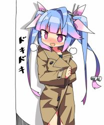Rule 34 | 10s, 1girl, blue hair, coat, gradient hair, i-19 (kancolle), kanikama, kantai collection, long hair, multicolored hair, red eyes, smile, solo, star-shaped pupils, star (symbol), symbol-shaped pupils, trench coat