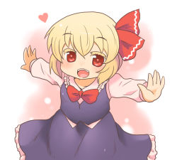 Rule 34 | 1girl, blonde hair, eyelashes, hair ribbon, heart, outstretched arms, red eyes, ribbon, rumia, short hair, solo, toto (hitori othello), touhou