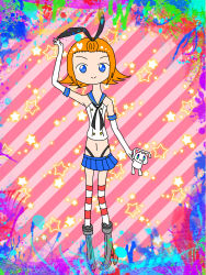 Rule 34 | 1girl, blue eyes, blue skirt, cosplay, highres, kantai collection, oomiya-tan, orange hair, shimakaze (kancolle), shimakaze (kancolle) (cosplay), skirt