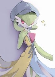 Rule 34 | 1girl, blue hat, closed mouth, clothed pokemon, commentary, creatures (company), female focus, game freak, gardevoir, gardevoir (cafe), gen 3 pokemon, hand up, hat, looking to the side, milka (milk4ppl), nintendo, pink eyes, pokemon, pokemon unite, ribbon, smile, solo, star (symbol)