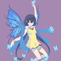 Rule 34 | 1girl, blue hair, bug, butterfly, butterfly wings, coat, coat on shoulders, digimon, highres, insect, insect wings, mishima erika, wings