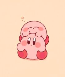 Rule 34 | black eyes, blush stickers, clone, closed eyes, closed mouth, colored skin, commentary request, harukui, highres, kirby, kirby (series), light frown, looking at viewer, nintendo, no humans, pink skin, red footwear, shadow, shoes, simple background, sitting, squeans, sleeping, sleeping on person, smile, yellow background