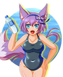 Rule 34 | 1girl, breasts, competition swimsuit, highres, medium breasts, one-piece swimsuit, purple hair, ruhuyu (show by rock!!), show by rock!!, solo, swimsuit, wide hips, wolf girl