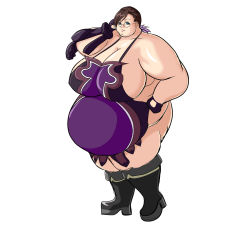 Rule 34 | 1girl, black hair, breasts, cattleya (queen&#039;s blade), fat, gigantic breasts, glasses, highres, mune0107, obese, queen&#039;s blade, solo