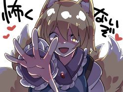 Rule 34 | 1girl, animal ears, blonde hair, fox ears, fox tail, frills, hammer (sunset beach), highres, long sleeves, looking at viewer, multiple tails, reaching, reaching towards viewer, shadowed, sleeves past wrists, solo, tail, touhou, translated, yakumo ran, yellow eyes, you gonna get raped